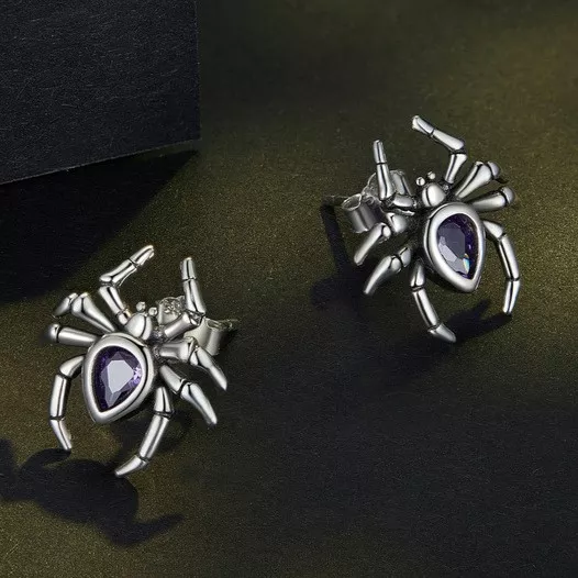 925 Silver Gothic Spider Purple Gem Stud Earrings 925 Silver Gothic Spider Purple Gem Stud Earrings