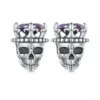 925 Silver Gothic King Skull Purple Gem Stud Earrings