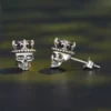 925 Silver Gothic King Skull Purple Gem Stud Earrings