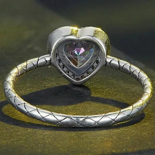 925 Silver Retro Heart Rainbow Gem Ring