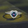 925 Silver Retro Heart Rainbow Gem Ring
