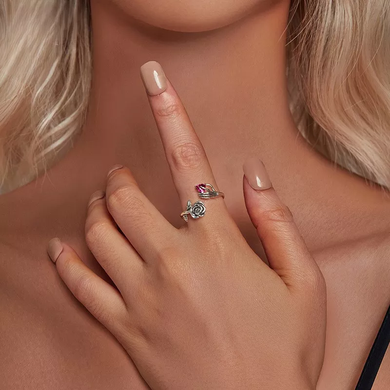 Rose Skeleton Hand S925 Silver Open Ring