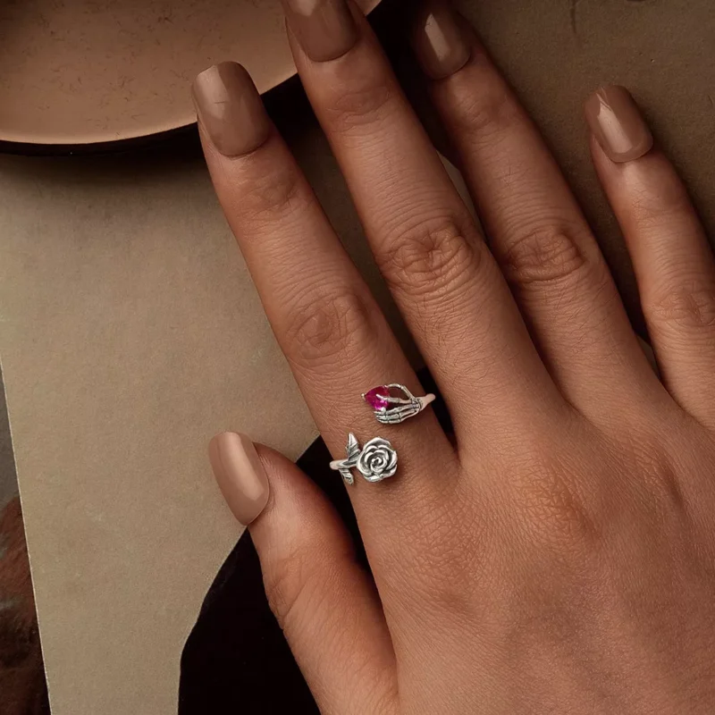 Rose Skeleton Hand S925 Silver Open Ring