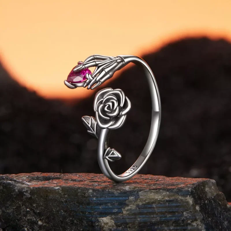 Rose Skeleton Hand S925 Silver Open Ring