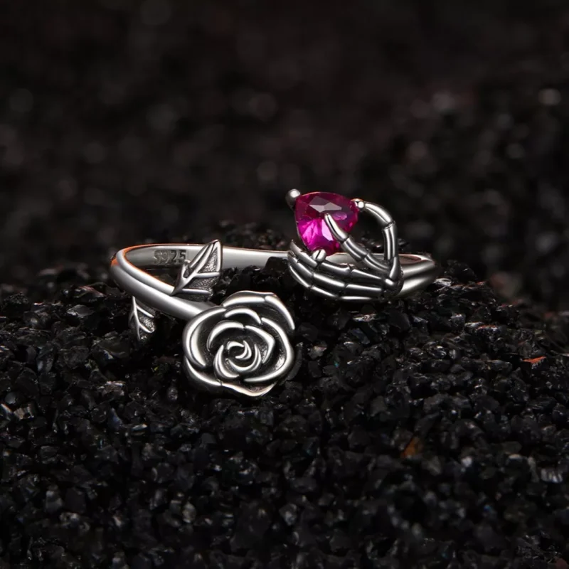 Rose Skeleton Hand S925 Silver Open Ring