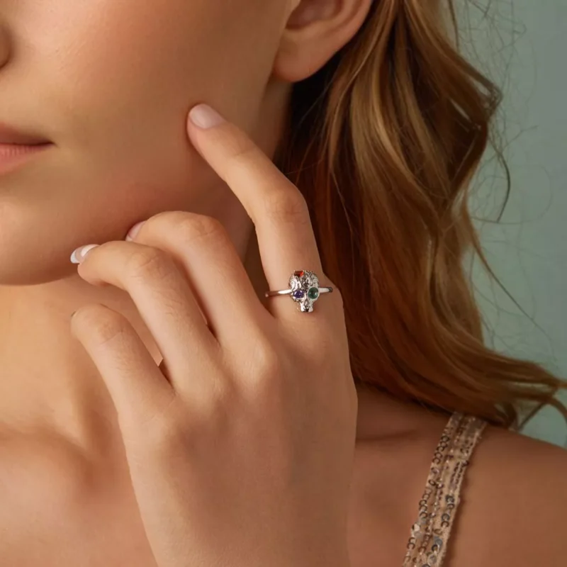 Multicolor Gem S925 Silver Skull Ring Multicolor Gem S925 Silver Skull Ring
