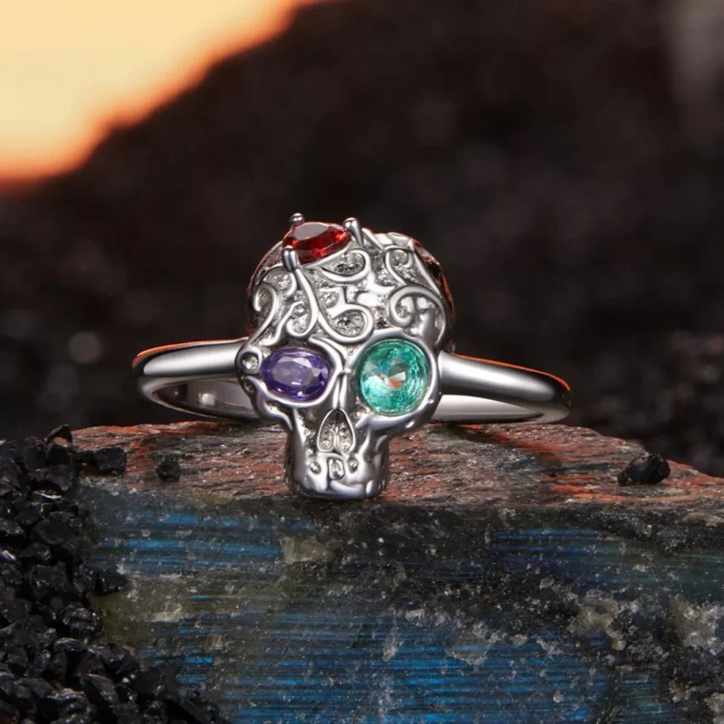 Multicolor Gem S925 Silver Skull Ring Multicolor Gem S925 Silver Skull Ring