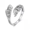 Skeleton Hands Hug S925 Silver Open Ring