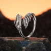 Skeleton Hands Hug S925 Silver Open Ring