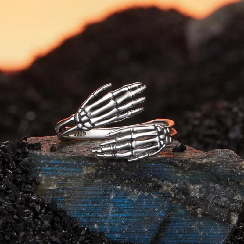 Skeleton Hands Hug S925 Silver Open Ring