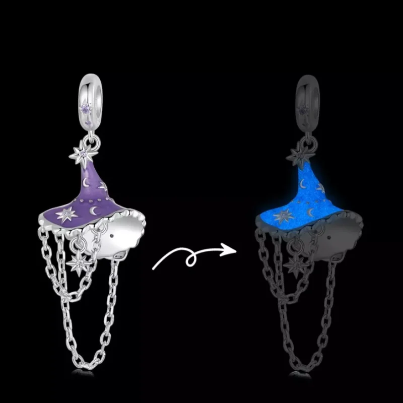 Glow‑in‑the‑Dark Witch Hat S925 Silver Charm