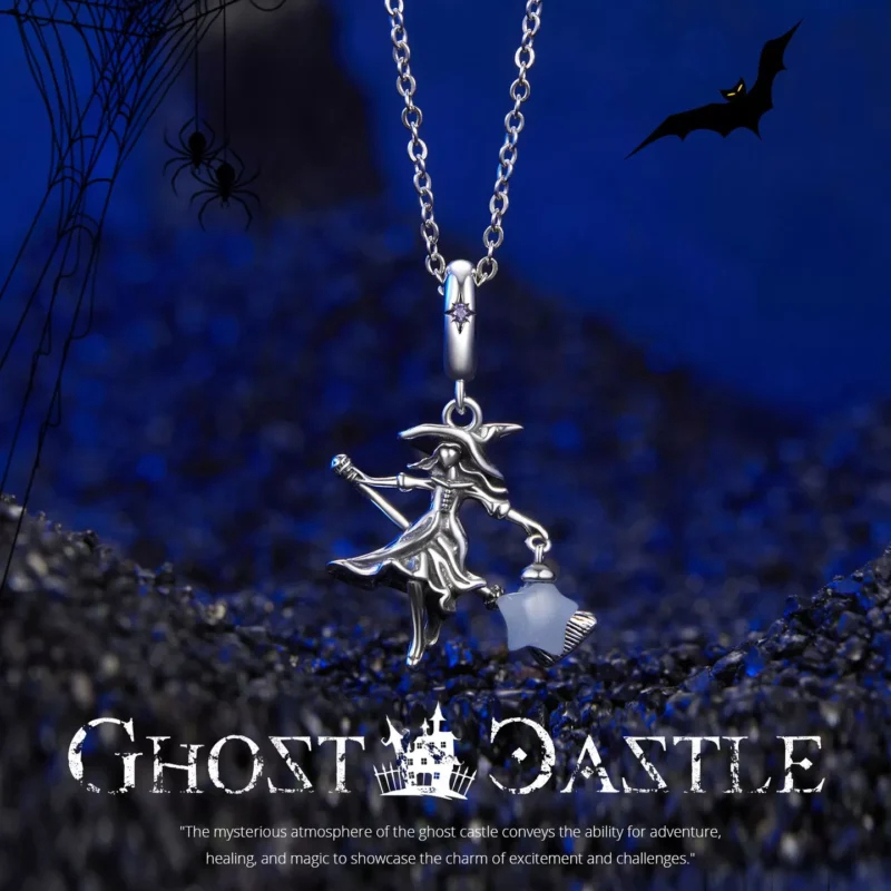 Glow‑in‑the‑Dark Witch S925 Silver Dangle Charm