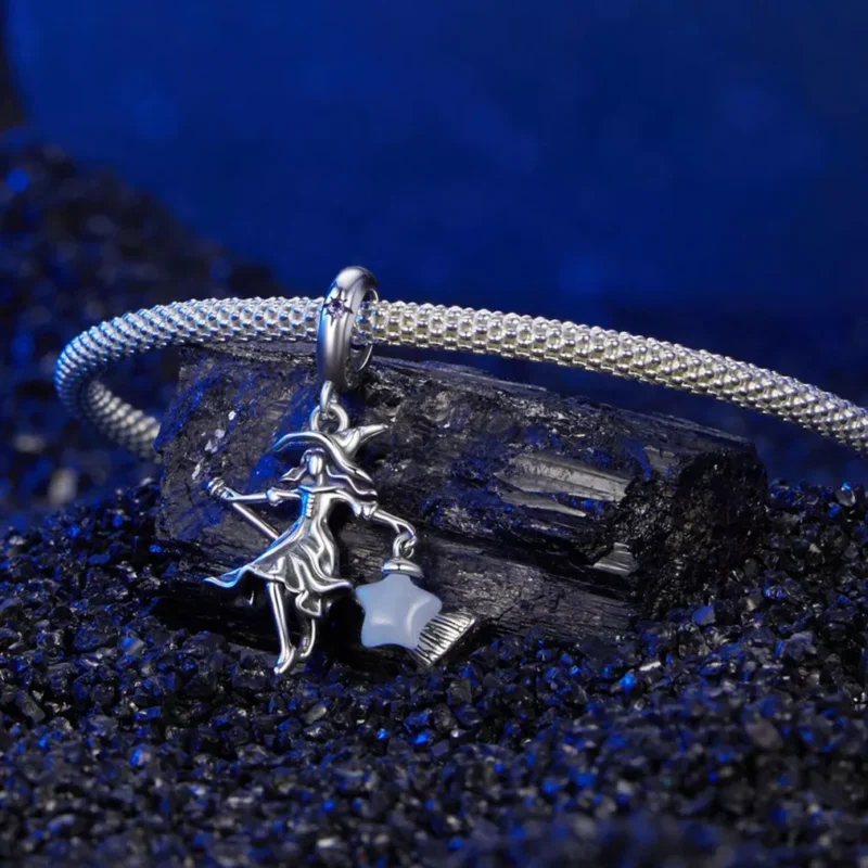 Glow‑in‑the‑Dark Witch S925 Silver Dangle Charm