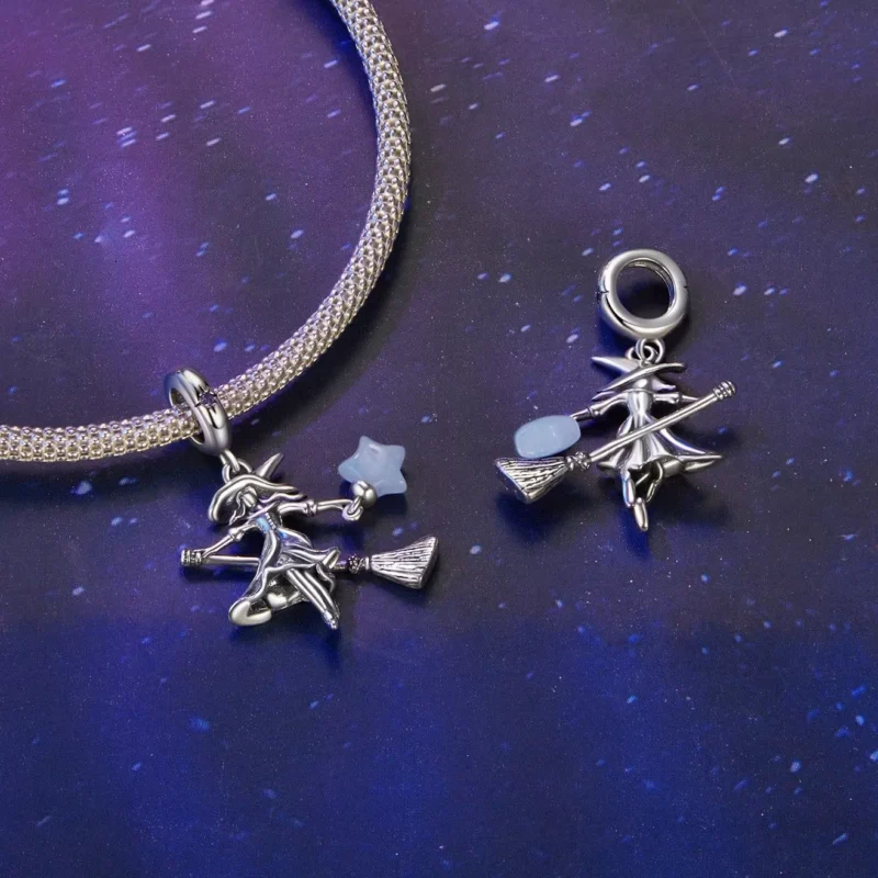 Glow‑in‑the‑Dark Witch S925 Silver Dangle Charm