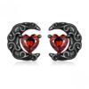 925 Silver Black‑Plated Moon Heart Stud Earrings