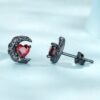 925 Silver Black‑Plated Moon Heart Stud Earrings