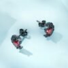 925 Silver Black‑Plated Moon Heart Stud Earrings