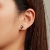 925 Silver Black‑Plated Moon Heart Stud Earrings