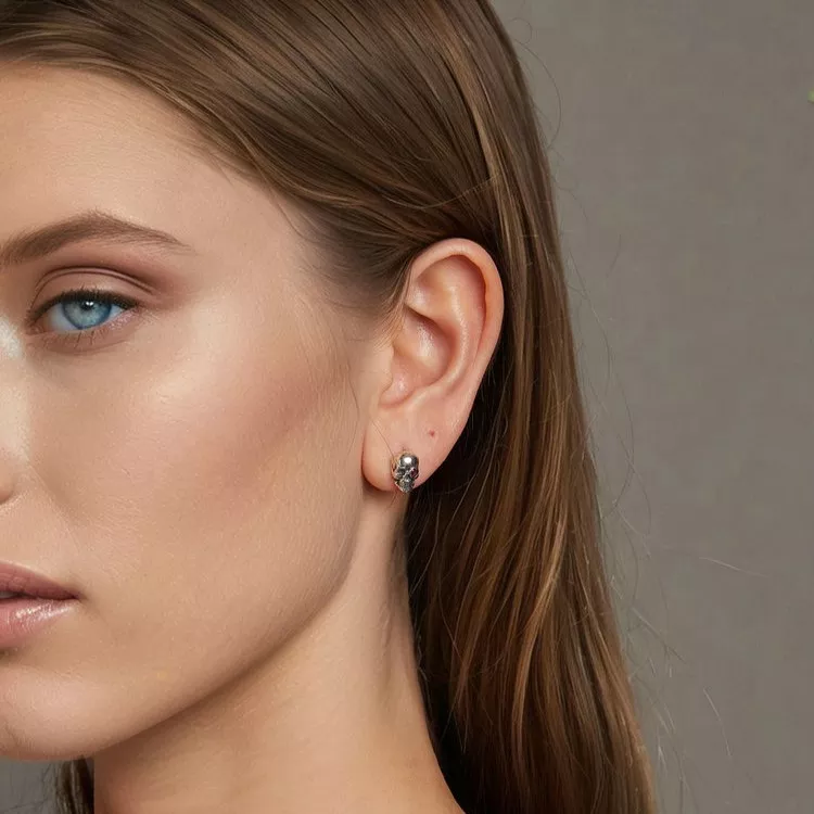 Heart Gem Skull S925 Silver Stud Earrings