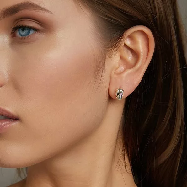 Heart Gem Skull S925 Silver Stud Earrings