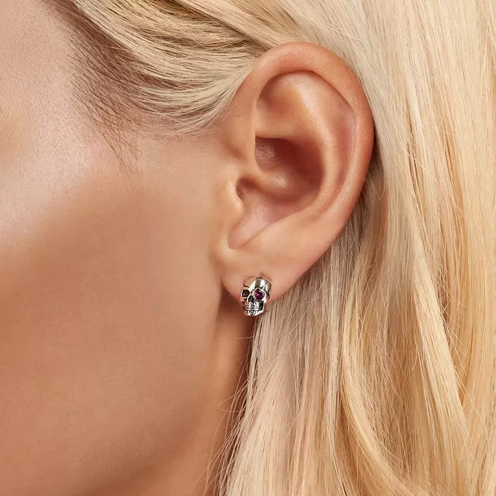 Heart Gem Skull S925 Silver Stud Earrings