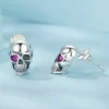 Heart Gem Skull S925 Silver Stud Earrings