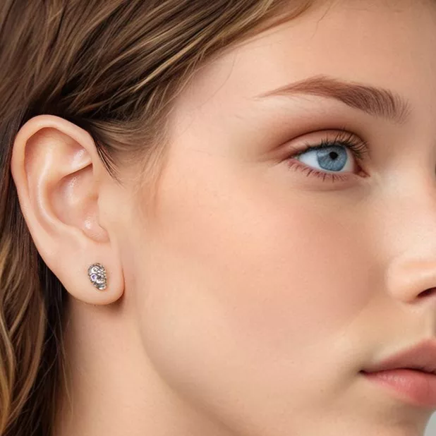 Floral Skull S925 Silver Stud Earrings