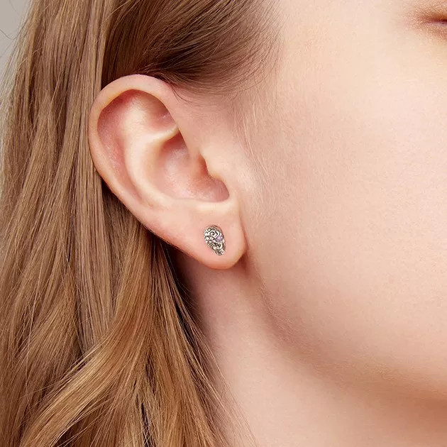Floral Skull S925 Silver Stud Earrings