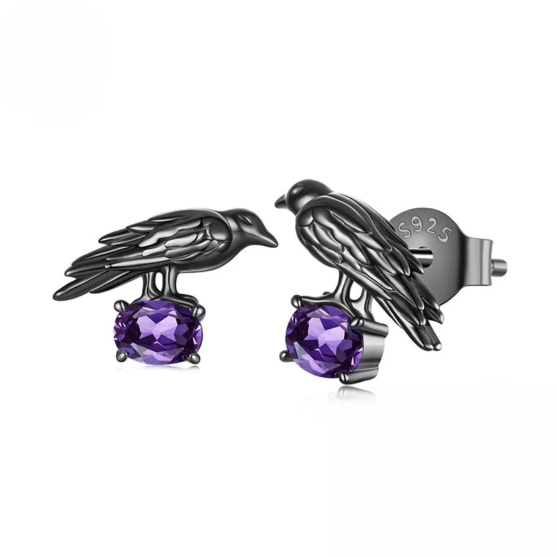 Black Raven S925 Silver Stud Earrings Black Raven S925 Silver Stud Earrings
