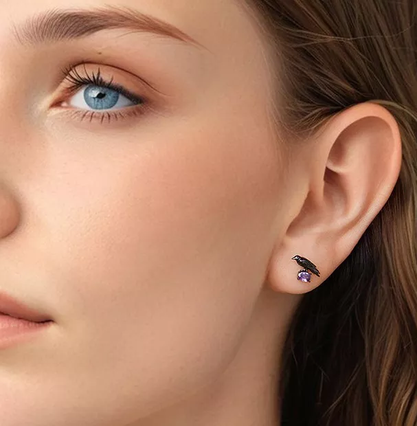 Black Raven S925 Silver Stud Earrings Black Raven S925 Silver Stud Earrings