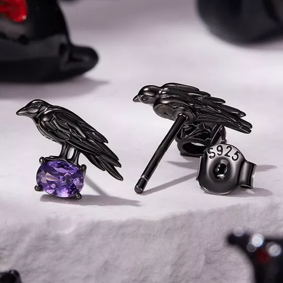 SCE1963-52-17 Black Raven S925 Silver Stud Earrings