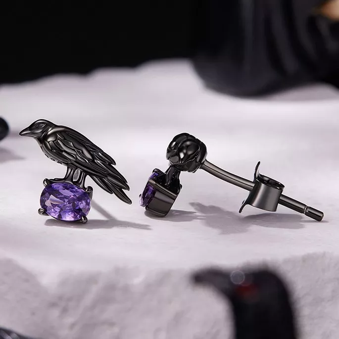 Black Raven S925 Silver Stud Earrings Black Raven S925 Silver Stud Earrings