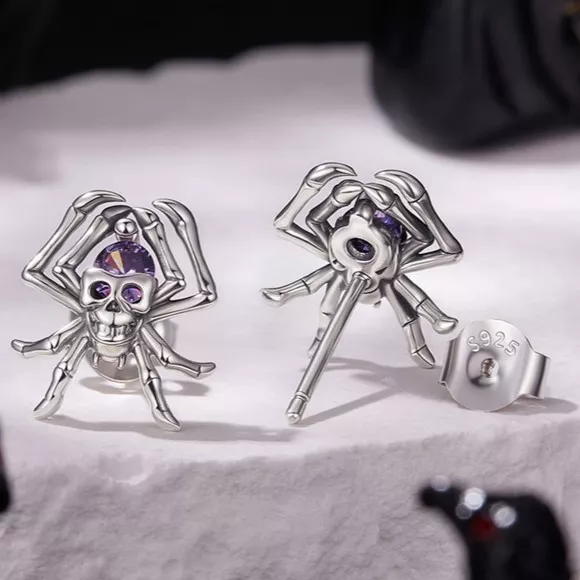 Skull Spider S925 Silver Stud Earrings
