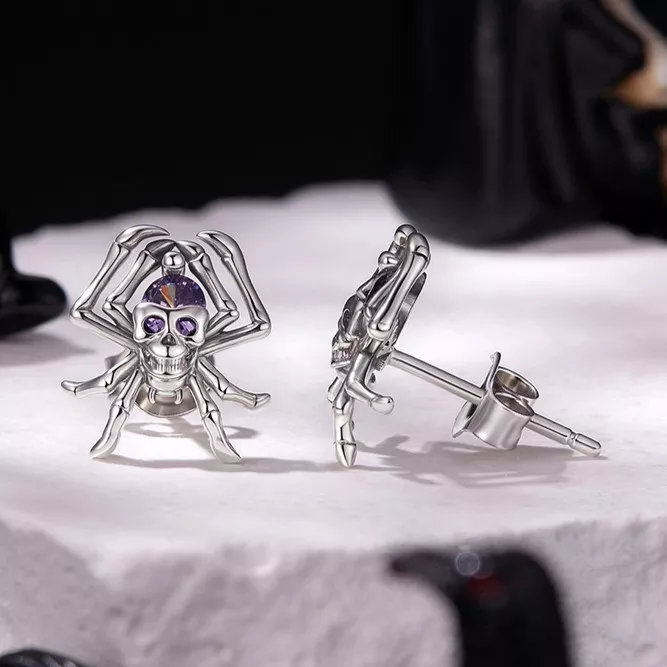 Skull Spider S925 Silver Stud Earrings