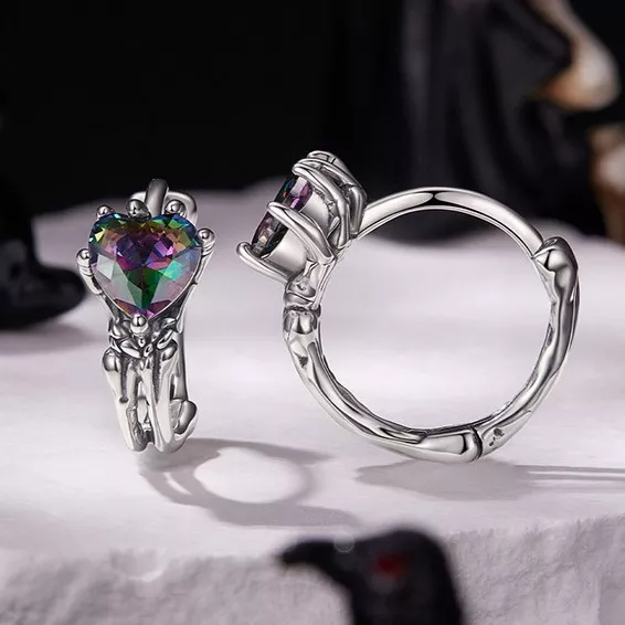S925 Silver Skeleton Hand Heart Hoop Earrings S925 Silver Skeleton Hand Heart Hoop Earrings