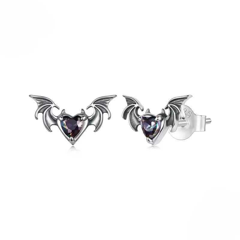 Bat Wing Heart S925 Silver Stud Earrings