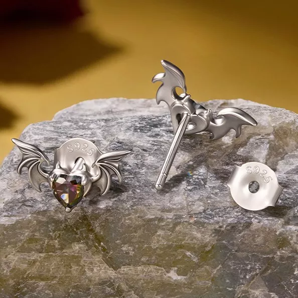 Bat Wing Heart S925 Silver Stud Earrings