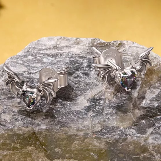 Bat Wing Heart S925 Silver Stud Earrings