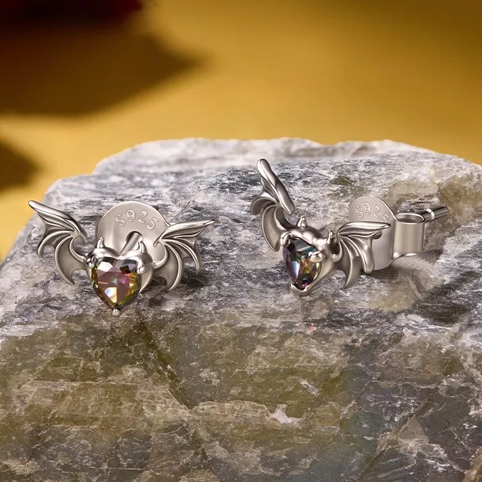 Bat Wing Heart S925 Silver Stud Earrings