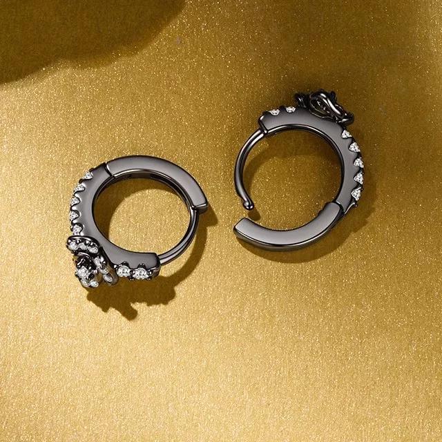 Black Rose S925 Silver Hoop Earrings