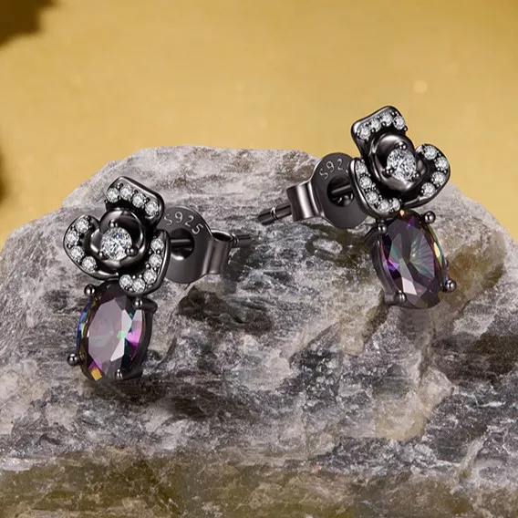 Black Rose Mystic Topaz S925 Stud Earrings