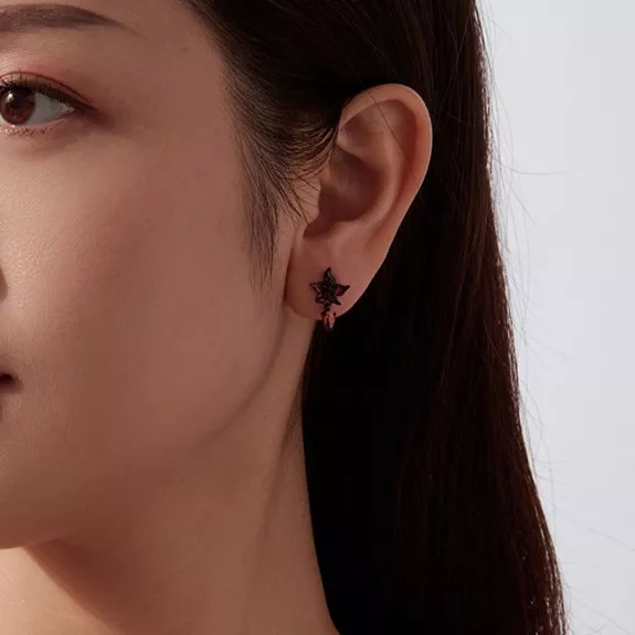 Red Mandala Flower S925 Silver Drop Stud Earrings