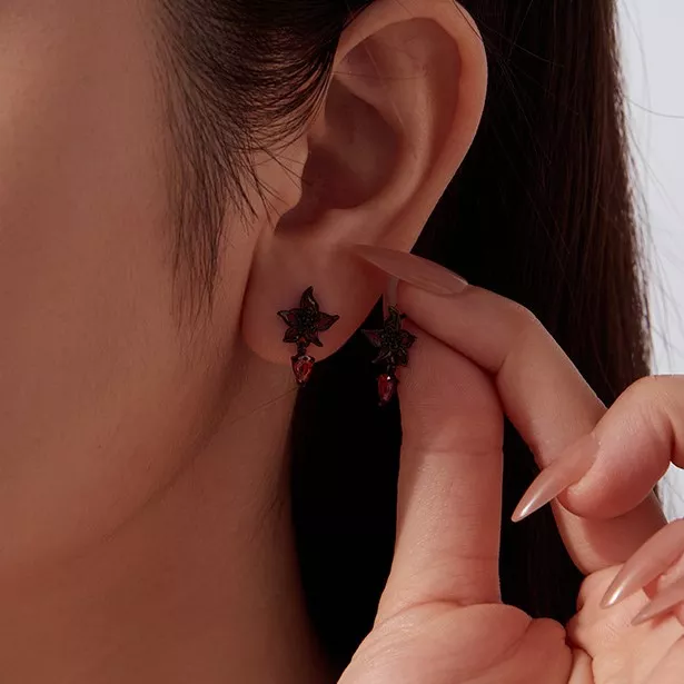 Red Mandala Flower S925 Silver Drop Stud Earrings