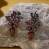 Red Mandala Flower S925 Silver Drop Stud Earrings