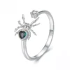 Heart Gem Spider S925 Silver Adjustable Ring
