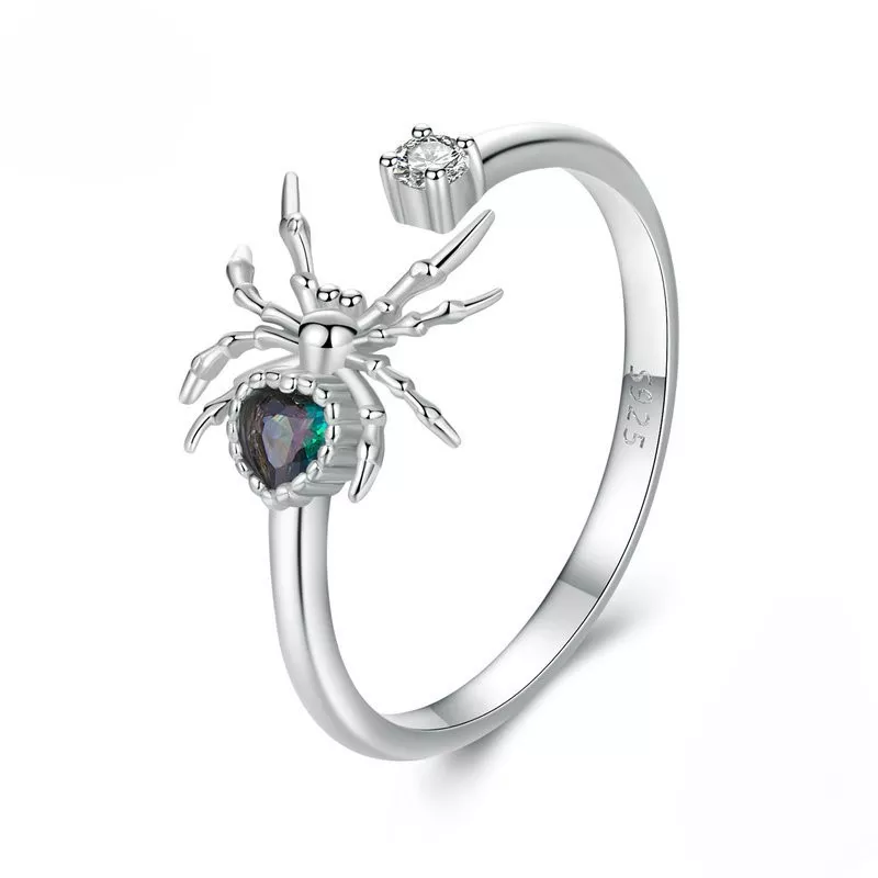 Heart Gem Spider S925 Silver Adjustable Ring
