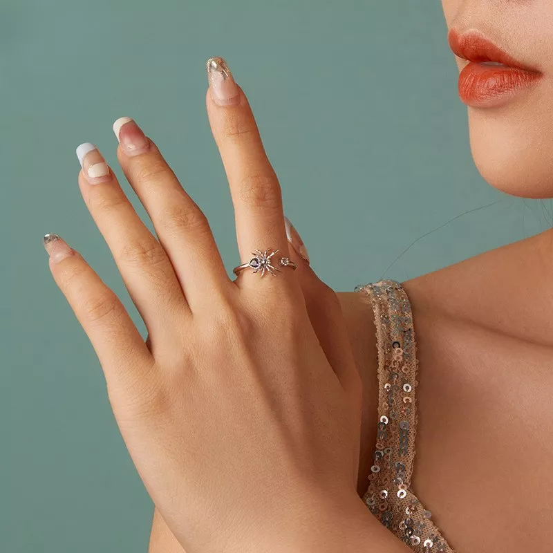 Heart Gem Spider S925 Silver Adjustable Ring
