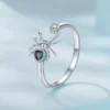 Heart Gem Spider S925 Silver Adjustable Ring
