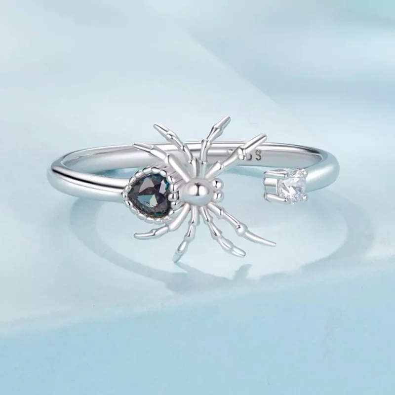 Heart Gem Spider S925 Silver Adjustable Ring
