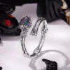 Skeleton Hand S925 Silver Open Ring with Rainbow Crystal